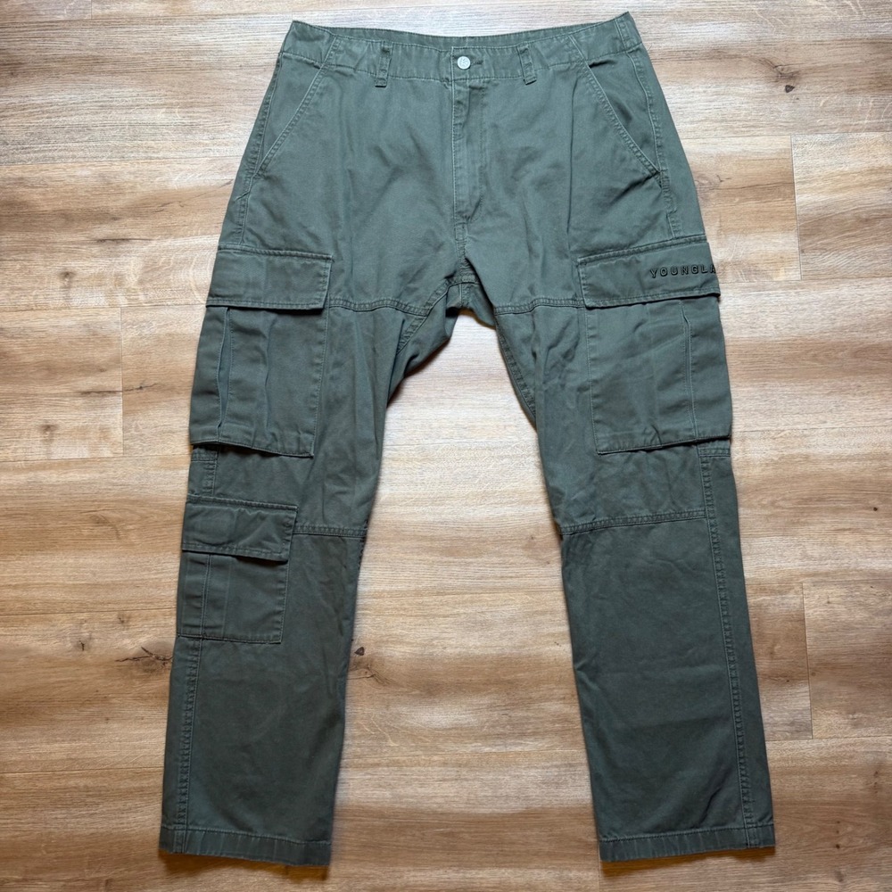 YoungLA Cargo Pants Mens Large Olive Green Model 616 Cotton Twill Utility Gym